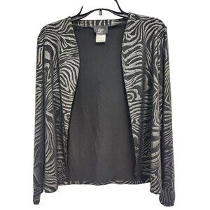 Libra Womens Jacket‎ Large Black Zebra Print Open Front Slinky Knit Long Sleeve